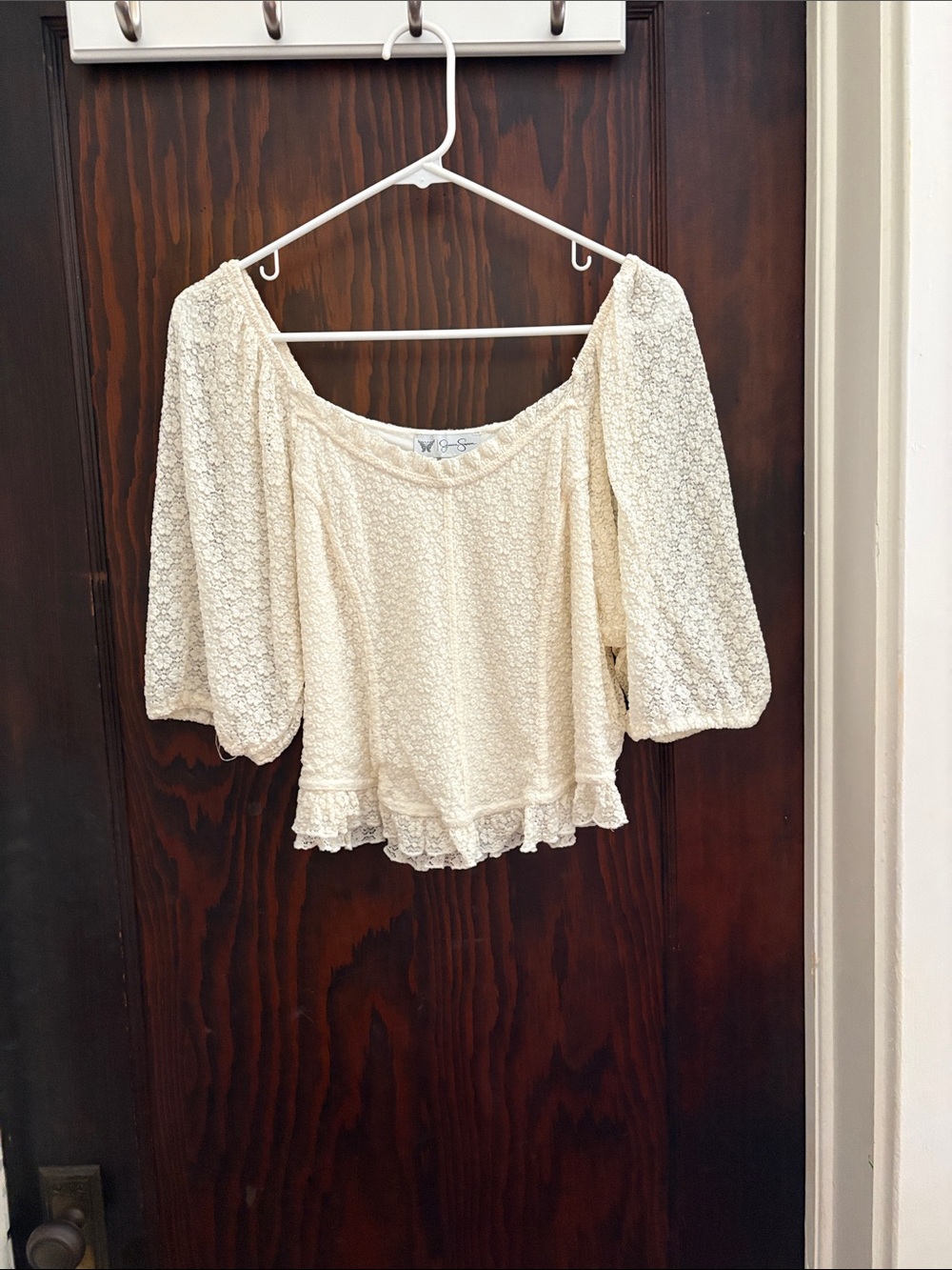 Jessica Simpson Cream Lace Peasant Blouse